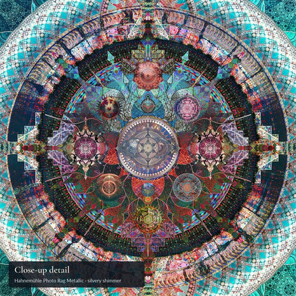 Ocean Blue Mystical Lotus Fine Art Poster | Teal Blue Sacred Geometry Mandala Wall Art Print | Meditation Spiritual Boho Decor |