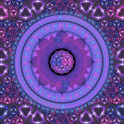 Violet Mandala Wall Art, Large Sacred Geometry Psychedelic Print, for Living Room, Bedroom or Yoga Studio