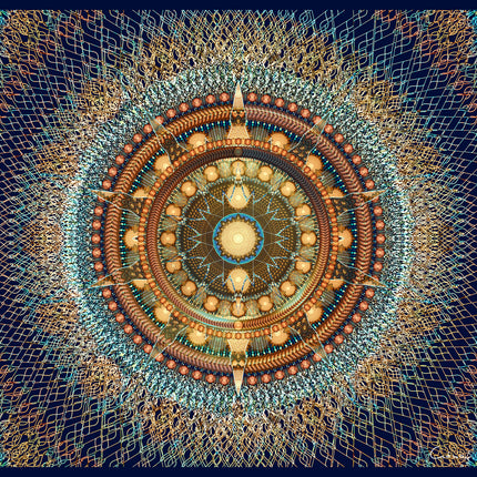 Golden Mandala Wall Art, Large Sacred Geometry Spiritual Print, for Living Room, Bedroom or Yoga Studio, Rhodesian ForgetMeNot