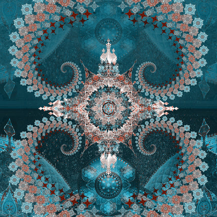 Teal Turquoise Mandala Wall Art, Large Sacred Geometry Boho Print, for Office, Living Room or Meditation Space, Nijananda