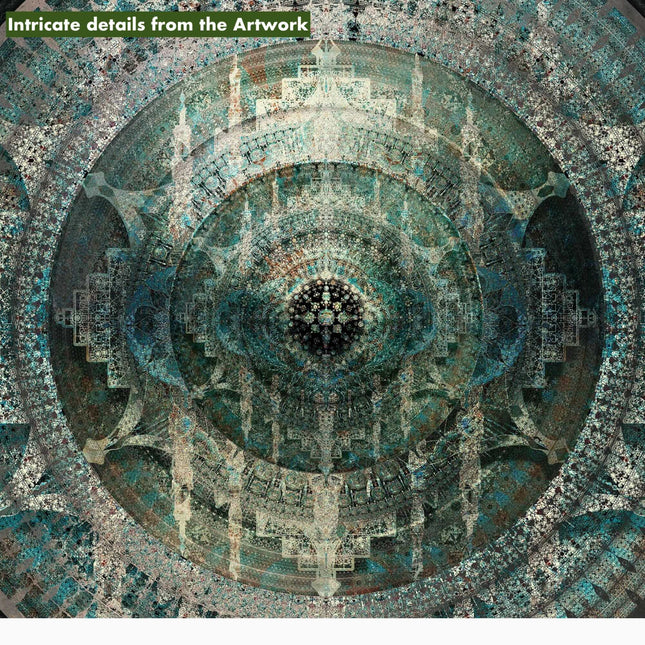 Mystic Mantra Temple Mandala Art Print –Teal Sacred Geometry Wall Decor