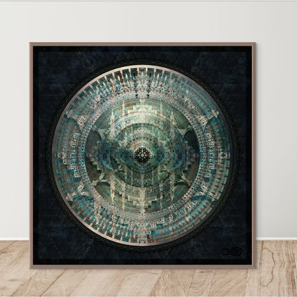 Mystic Mantra Temple Mandala Art Print –Teal Sacred Geometry Wall Decor