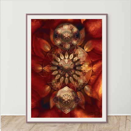 Luminous Bloom - Metallic Sacred Mandala Print, Spiritua Yoga Wall Art, Meditation Living Room Decor