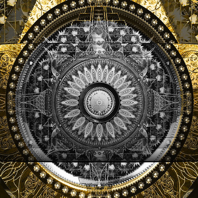 Gold Geometry Mandala Wall, Spiritual Decor, Sacred Geometry Celestial Print, Living Room or Meditation Space