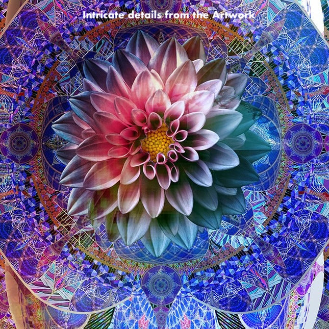 Blue Purple Lotus Mandala Wall Art, Large Sacred Geometry Cosmic Print, for Living Room, Bedroom or Yoga Studio