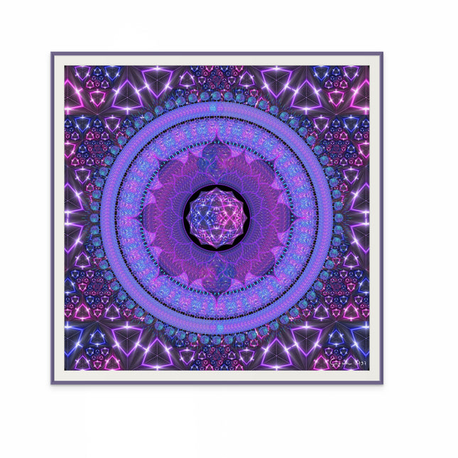 Violet Mandala Wall Art, Large Sacred Geometry Psychedelic Print, for Living Room, Bedroom or Yoga Studio