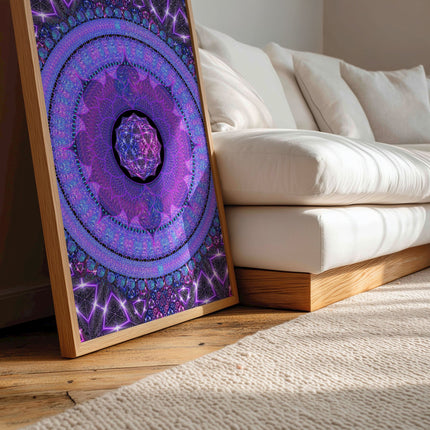 Violet Mandala Wall Art, Large Sacred Geometry Psychedelic Print, for Living Room, Bedroom or Yoga Studio