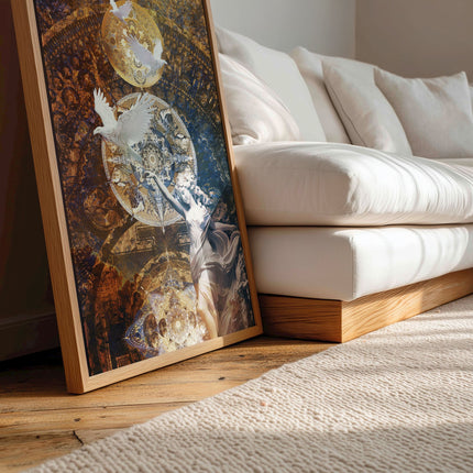 Aquila Divine Ascension Angel Art - Sacred Geometry Gold Mandala Print - Spiritual Eagle Gift