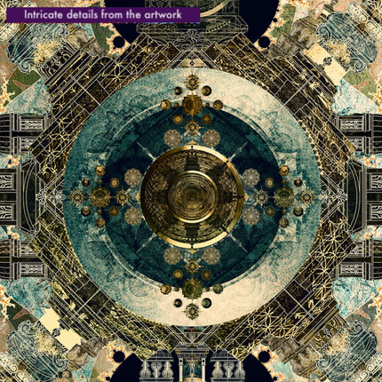 Emerald Gold Mandala Wall Art Print, Teal Fractal Sacred Geometry Poster, Ornate Architectural Mandala Printable Decor