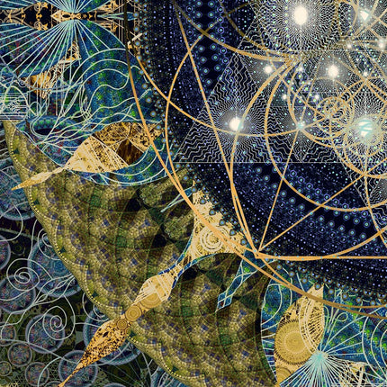 Blue Gold Mandala Wall Art, Large Sacred Geometry Spiritual Print, for Hotel Lobby, Office or Meditation Room,Celestial Harmony