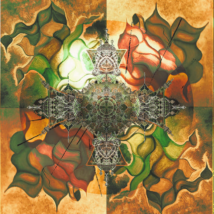 Green Gold Mandala Wall Art, Large Sacred Geometry Architectural Print, for Office, Living Room or Meditation Space