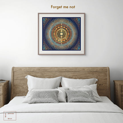 Golden Mandala Wall Art, Large Sacred Geometry Spiritual Print, for Living Room, Bedroom or Yoga Studio, Rhodesian ForgetMeNot