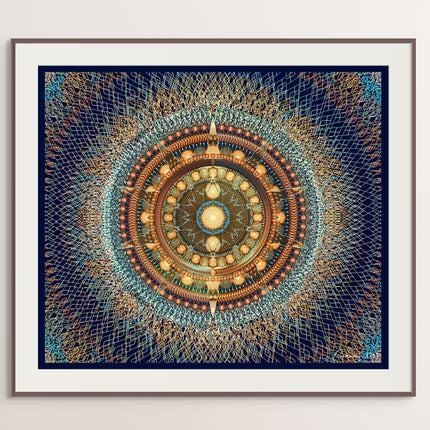 Golden Mandala Wall Art, Large Sacred Geometry Spiritual Print, for Living Room, Bedroom or Yoga Studio, Rhodesian ForgetMeNot