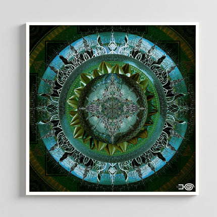 Blue Emerald Mandala Wall Art, Large Sacred Geometry Boho Print, for Yoga Studio, Office or Living Room