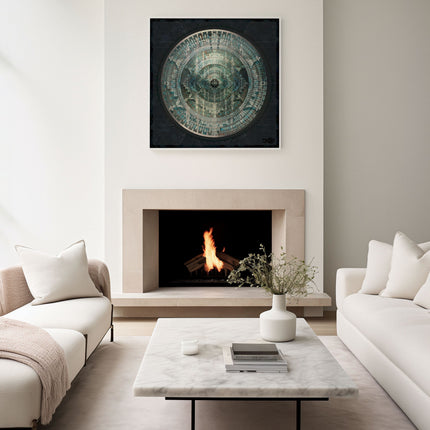 Mystic Mantra Temple Mandala Art Print –Teal Sacred Geometry Wall Decor