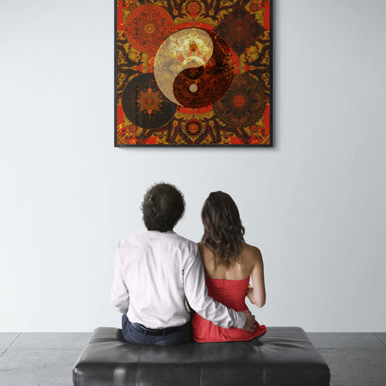 Yin Yang Mandala Wall Art, Large Sacred Geometry Spiritual Print, for Hotel Lobby, Office or Meditation Room