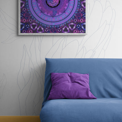 Violet Mandala Wall Art, Large Sacred Geometry Psychedelic Print, for Living Room, Bedroom or Yoga Studio