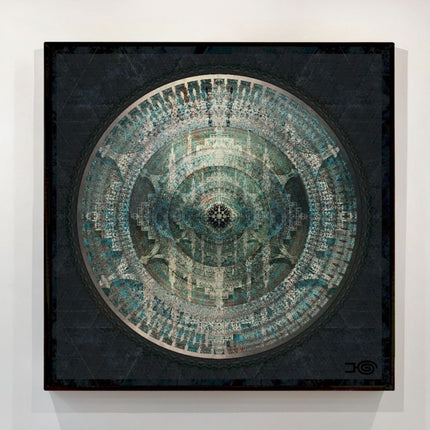 Mystic Mantra Temple Mandala Art Print –Teal Sacred Geometry Wall Decor