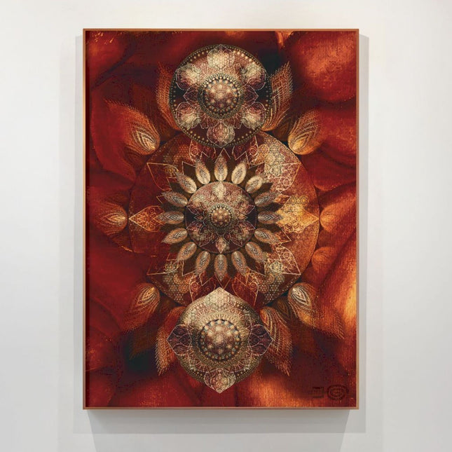 Luminous Bloom - Metallic Sacred Mandala Print, Spiritua Yoga Wall Art, Meditation Living Room Decor