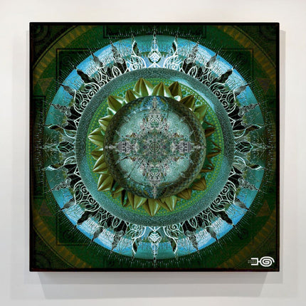 Blue Emerald Mandala Wall Art, Large Sacred Geometry Boho Print, for Yoga Studio, Office or Living Room