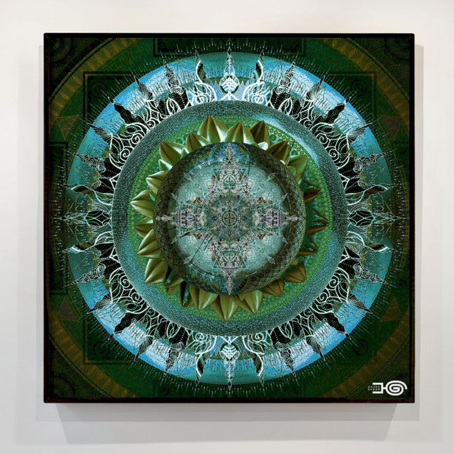 Blue Emerald Mandala Wall Art, Large Sacred Geometry Boho Print, for Yoga Studio, Office or Living Room