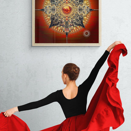 A Large framed artwork with a geometric Mandala 