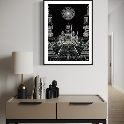 Black White Mandala Wall Art, Large Sacred Geometry Spiritual Print, for Living Room, Bedroom or Yoga Studio