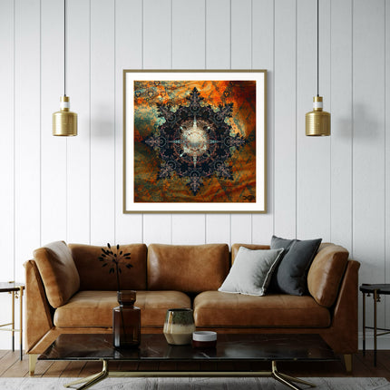 Orange Mandala Wall Art, Large Sacred Geometry Spiritual Print, for Office, Living Room or Meditation Space