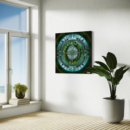 Blue Emerald Mandala Wall Art, Large Sacred Geometry Boho Print, for Yoga Studio, Office or Living Room