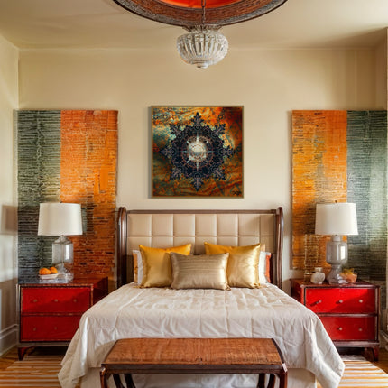 Orange Mandala Wall Art, Large Sacred Geometry Spiritual Print, for Office, Living Room or Meditation Space