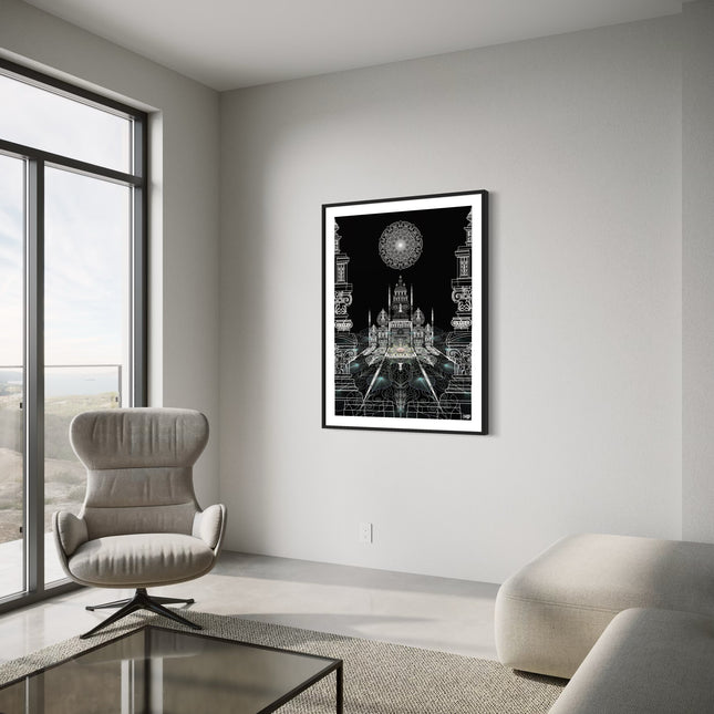 Black White Mandala Wall Art, Large Sacred Geometry Spiritual Print, for Living Room, Bedroom or Yoga Studio