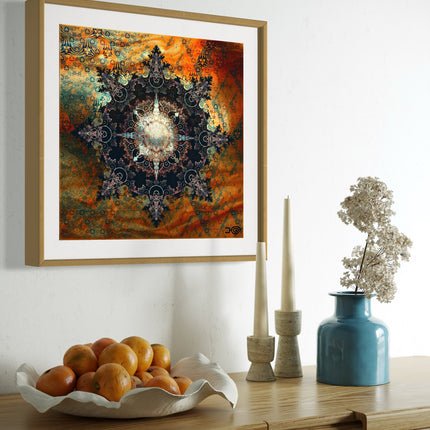 Orange Mandala Wall Art, Large Sacred Geometry Spiritual Print, for Office, Living Room or Meditation Space