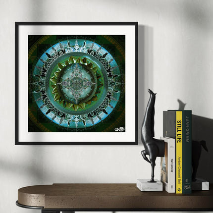 Blue Emerald Mandala Wall Art, Large Sacred Geometry Boho Print, for Yoga Studio, Office or Living Room