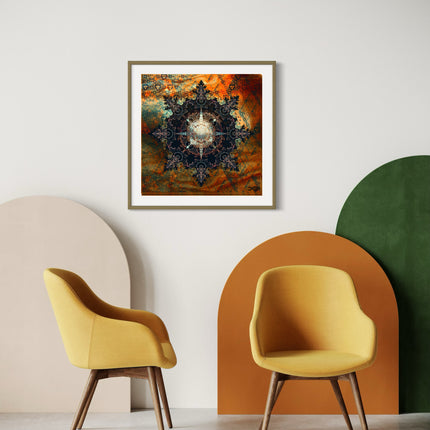 Orange Mandala Wall Art, Large Sacred Geometry Spiritual Print, for Office, Living Room or Meditation Space