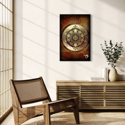 Autumn Radiance | Gold  Mandala Wall Art Print, Sacred Geometry with Autumn Leaves, Warm Brown Decor