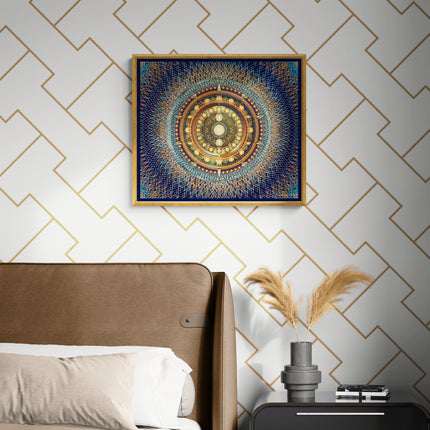 Golden Mandala Wall Art, Large Sacred Geometry Spiritual Print, for Living Room, Bedroom or Yoga Studio, Rhodesian ForgetMeNot