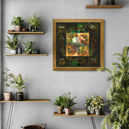 Green Gold Mandala Wall Art, Large Sacred Geometry Architectural Print, for Office, Living Room or Meditation Space