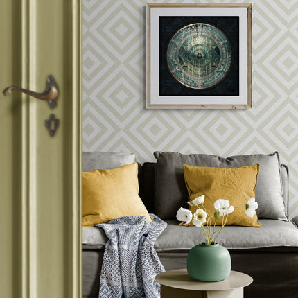 Mystic Mantra Temple Mandala Art Print –Teal Sacred Geometry Wall Decor