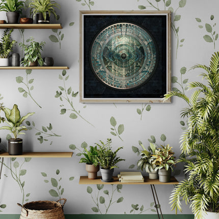 Mystic Mantra Temple Mandala Art Print –Teal Sacred Geometry Wall Decor