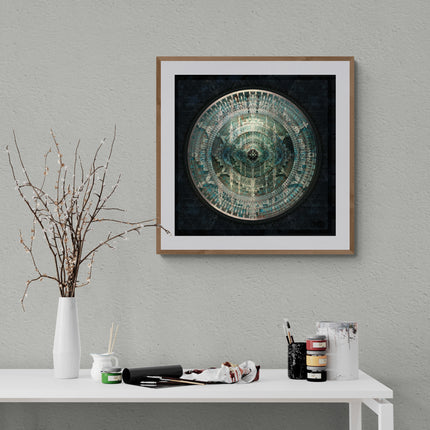 Mystic Mantra Temple Mandala Art Print –Teal Sacred Geometry Wall Decor
