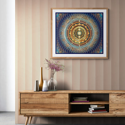 Golden Mandala Wall Art, Large Sacred Geometry Spiritual Print, for Living Room, Bedroom or Yoga Studio, Rhodesian ForgetMeNot