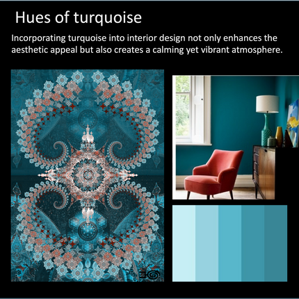 Teal Turquoise Mandala Wall Art, Large Sacred Geometry Boho Print, for Office, Living Room or Meditation Space, Nijananda
