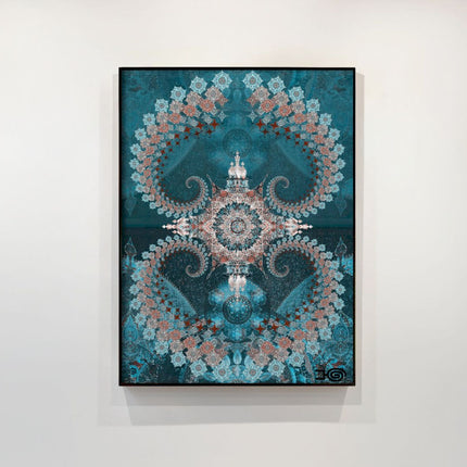 Teal Turquoise Mandala Wall Art, Large Sacred Geometry Boho Print, for Office, Living Room or Meditation Space, Nijananda