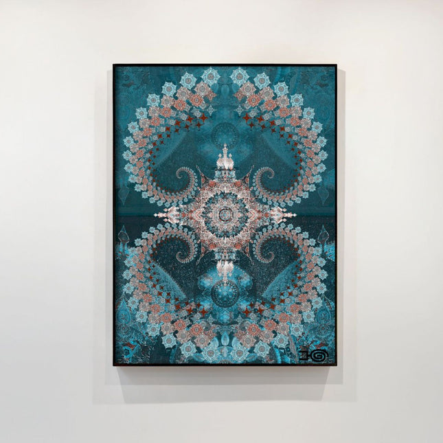 Teal Turquoise Mandala Wall Art, Large Sacred Geometry Boho Print, for Office, Living Room or Meditation Space, Nijananda