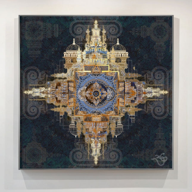 Architectural Mandala Wall Art Print, Teal Blue and Gold Sacred Geometry, Baroque Cathedral Digital Art, Bohemian Ornate Decor  - Bundle Only