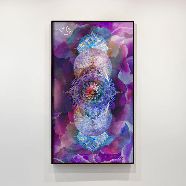Blue Purple Lotus Mandala Wall Art, Large Sacred Geometry Cosmic Print, for Living Room, Bedroom or Yoga Studio