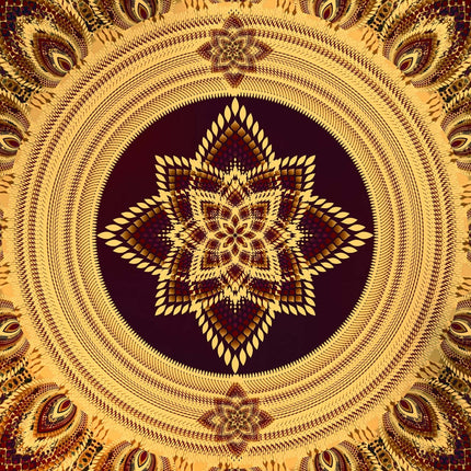 Golden Fractal Mandala Art Print  Boho Sacred Geometry Home Decor