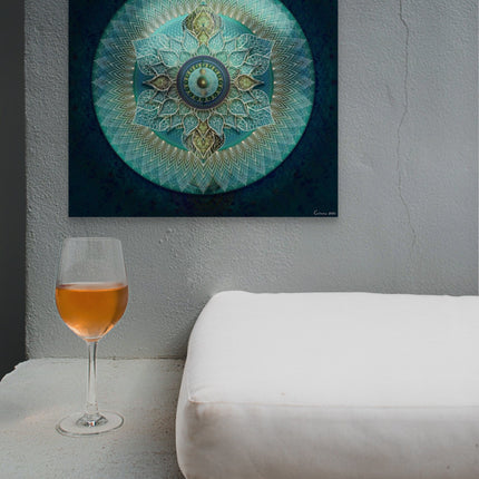 Jazbest – Türkiser Mandala-Kunstdruck, Heilige Geometrie, Boho-Wohnkultur