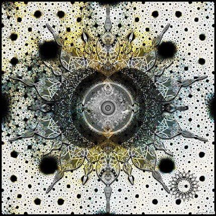 Mystic Monochrome Mandala Wall Art Print  Black White Sacred Geometry Boho Decor, Cosmic Abstract