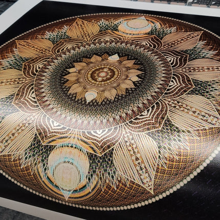 Radiant Autumn Leaves Mandala  Golden Sacred Geometry Wall Art
